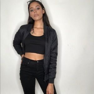 Black puffer bomber jacket